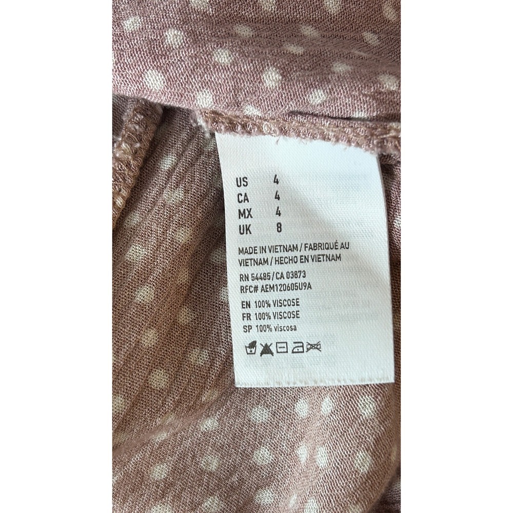 American Eagle Pink Polka Dot Tie Front Mini Dress Size 4 Babydoll Cottagecore - Picture 7 of 13